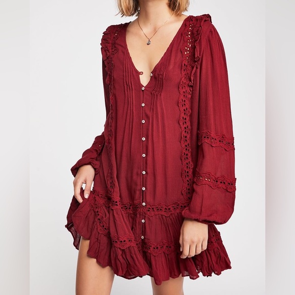 Free People Dresses & Skirts - NWT❤️Free People Snow Angel Mini Dress S Wine